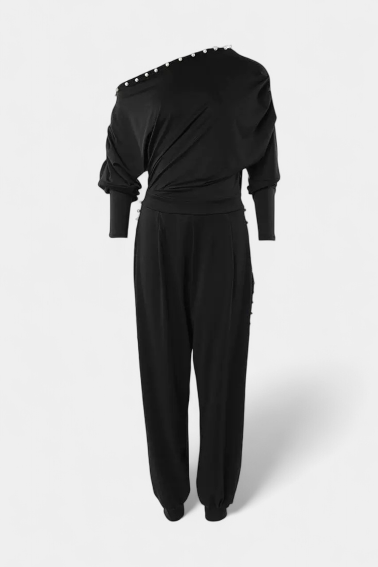 Brina Mono with Exposed Shoulder and Beaded Details