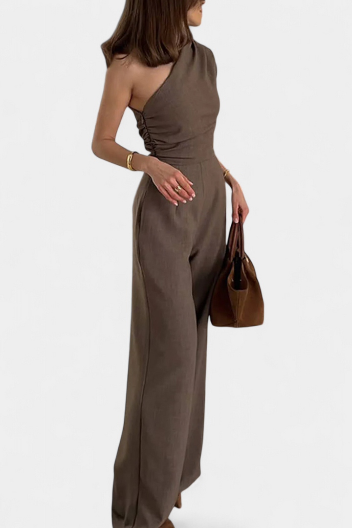 Elegant One-Shoulder Magnolia Mono with Pleats