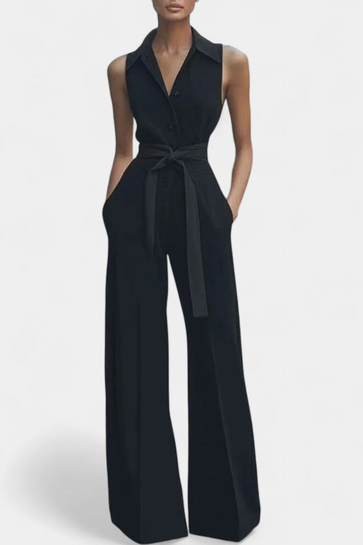 Ariella Casual Jumpsuit with Wide Legs, Cuffs and High Waist