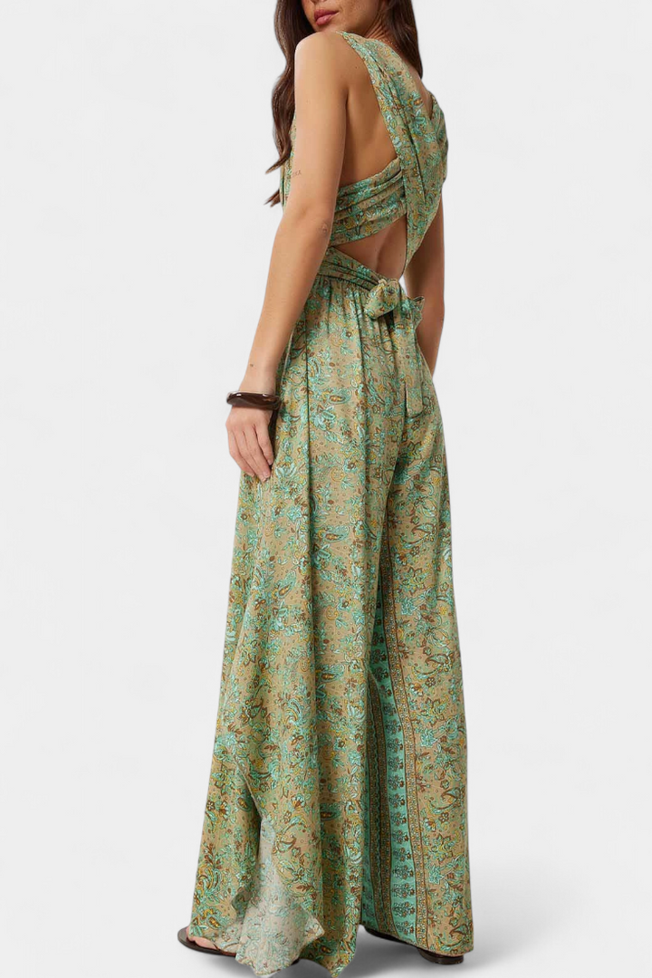 Leandra Cross Mono Fluid with Green Floral Print