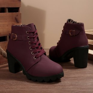 Katni™ | Lace-Up Buckle Chunky Ankle Boots