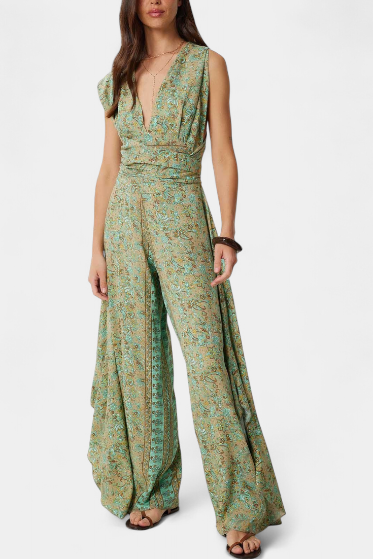 Leandra Cross Mono Fluid with Green Floral Print