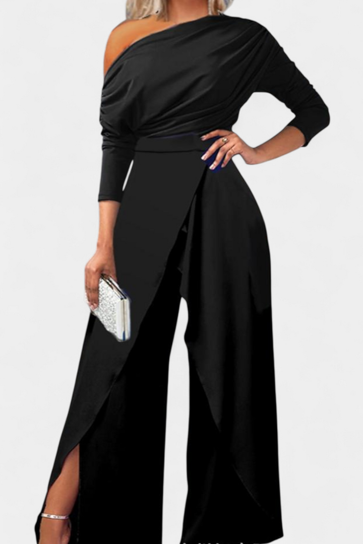 Brina Mono Long Tie Dye with Off-Shoulder Design and Wide Legs with Slit