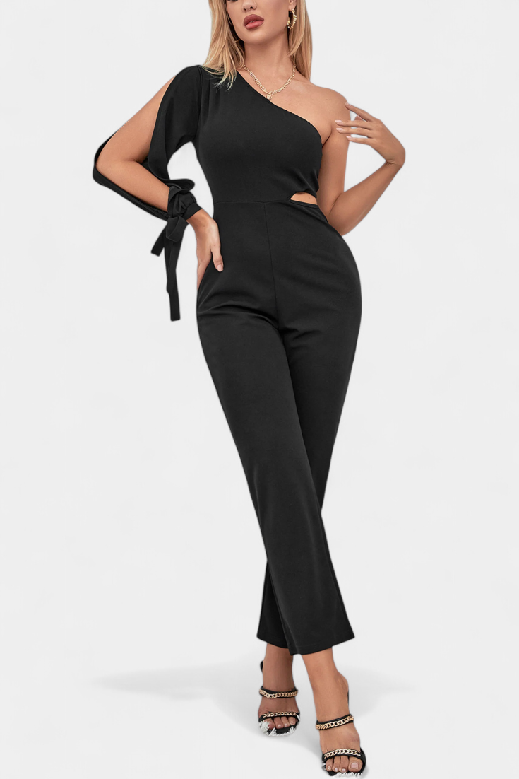 Sahar Asymmetrical Mono with Cut-Out and Long Tied Sleeves