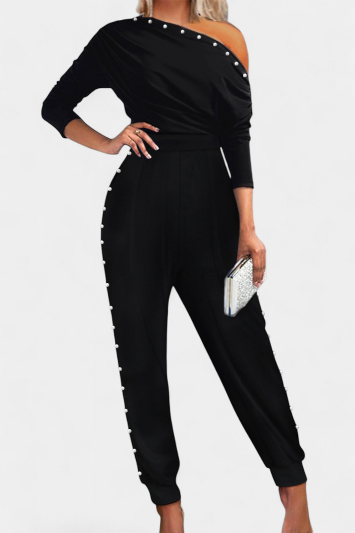 Brina Mono with Exposed Shoulder and Beaded Details