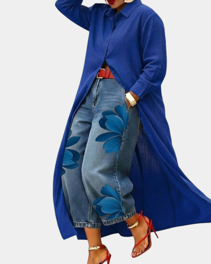 Céliane | Complete outfit with wide denim trousers