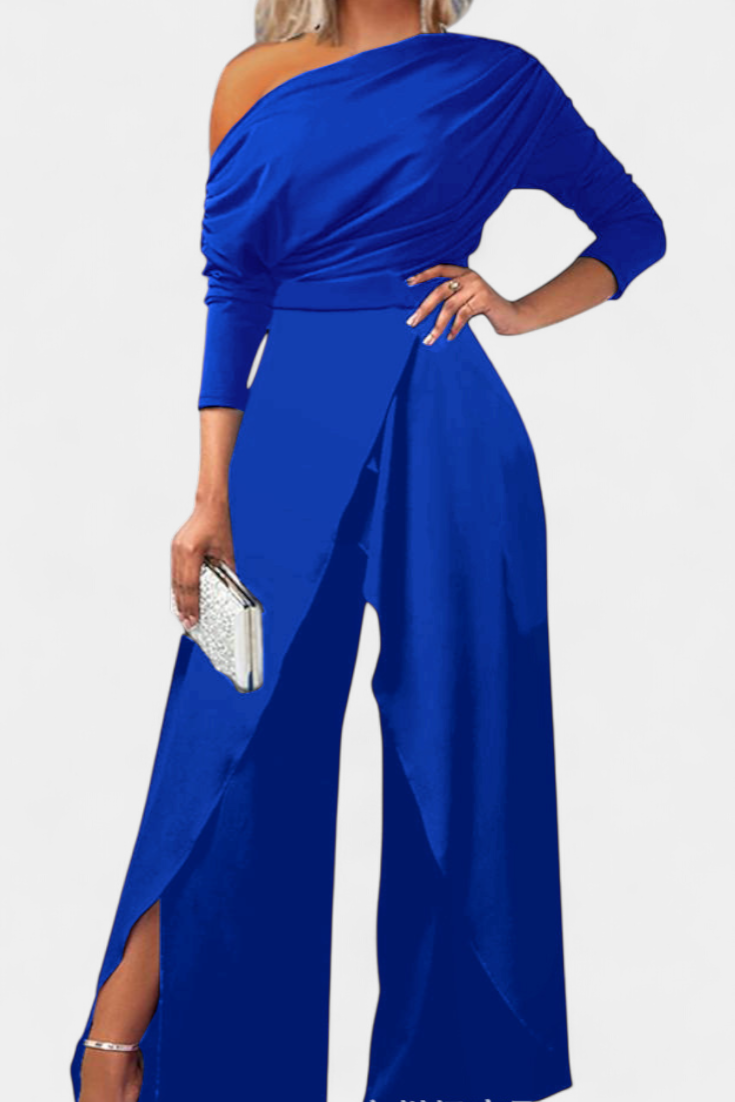 Brina Mono Long Tie Dye with Off-Shoulder Design and Wide Legs with Slit