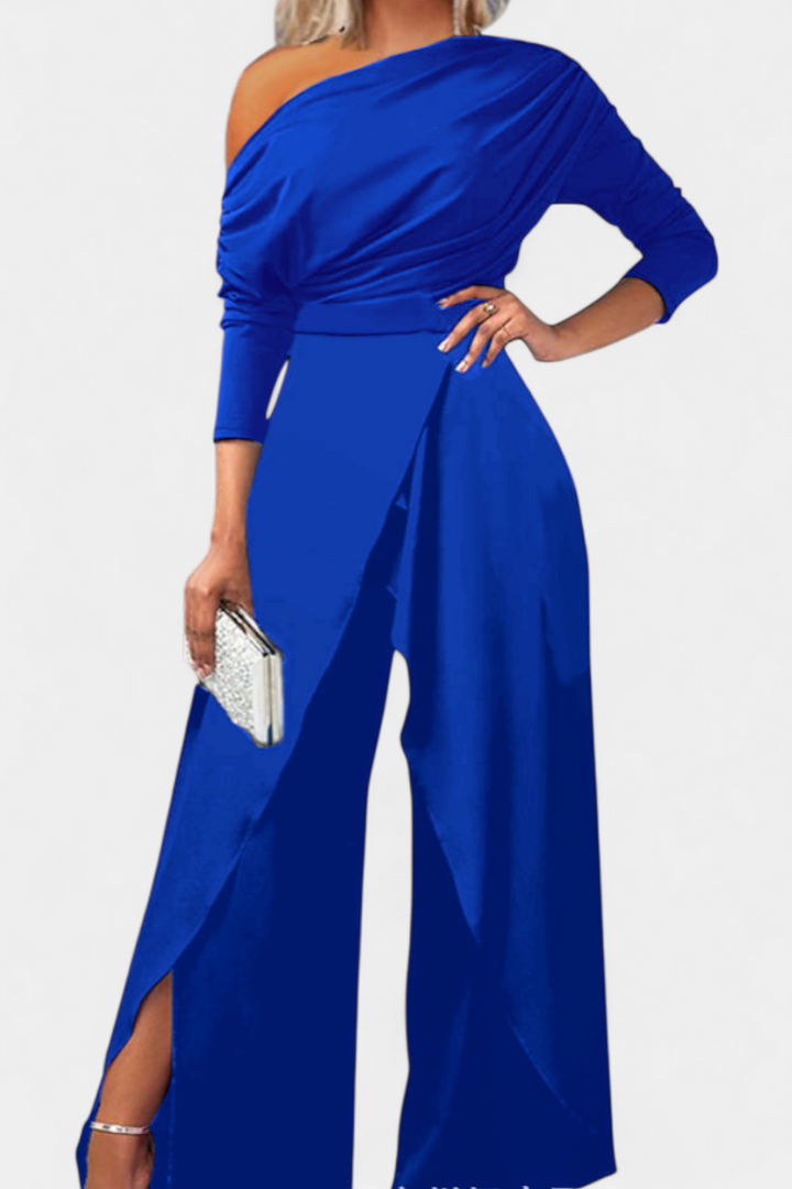 Brina Mono Long Tie Dye with Off-Shoulder Design and Wide Legs with Slit