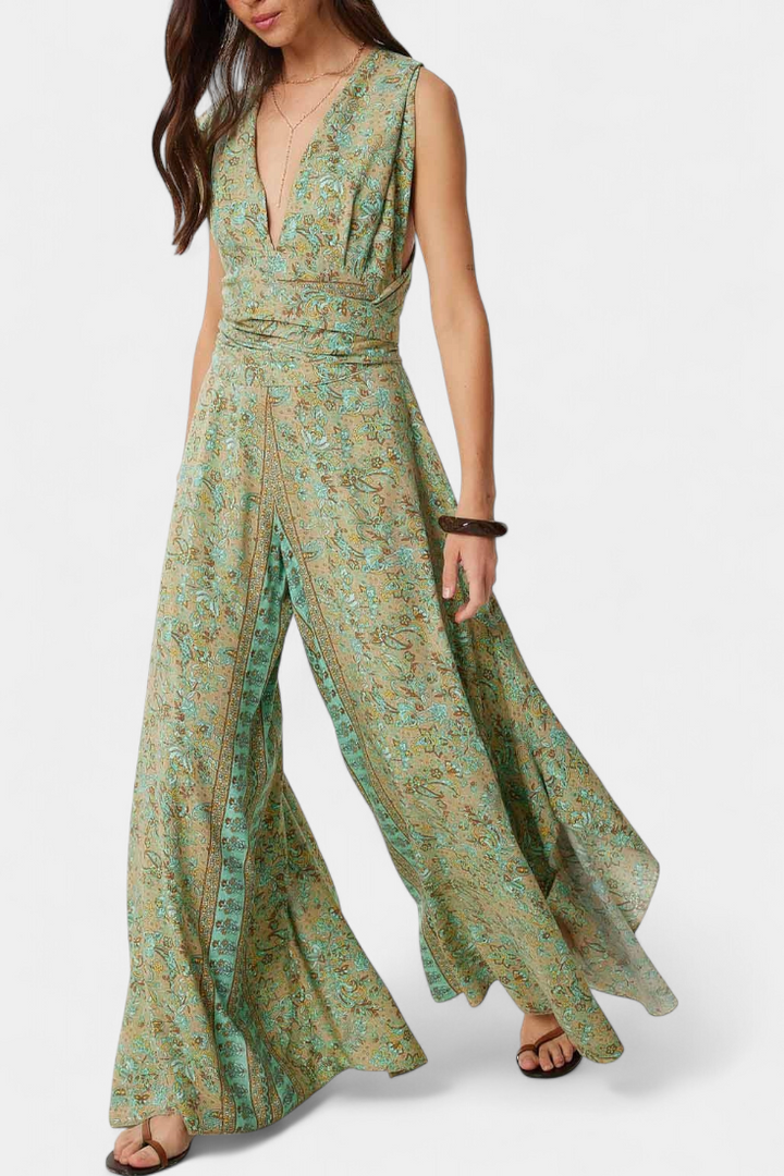 Leandra Cross Mono Fluid with Green Floral Print