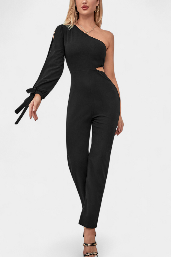 Sahar Asymmetrical Mono with Cut-Out and Long Tied Sleeves
