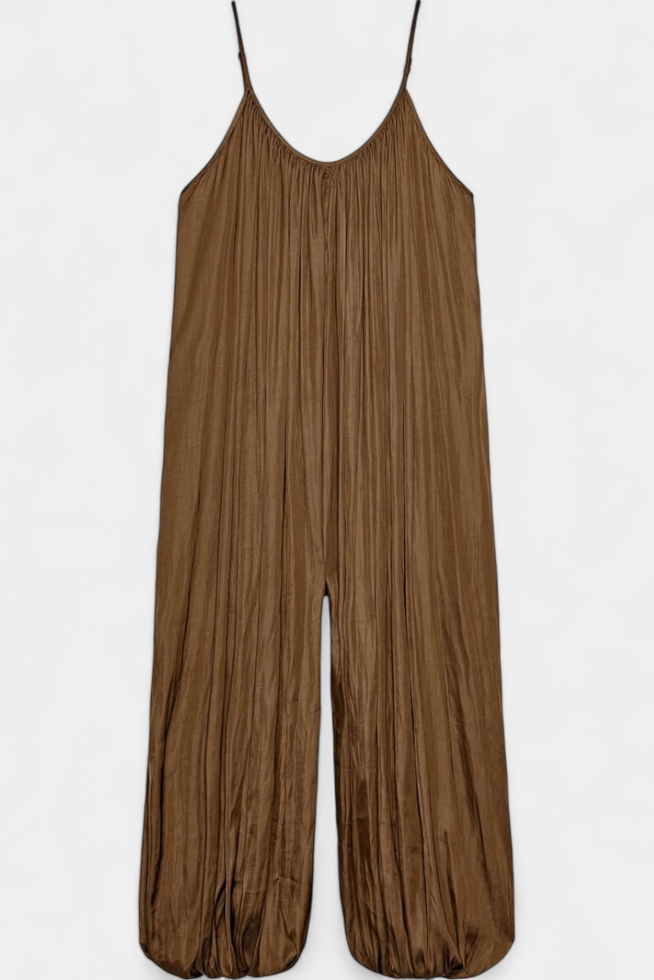 Lucy Mono Long Pleated Jumpsuit with Relaxed Silhouette