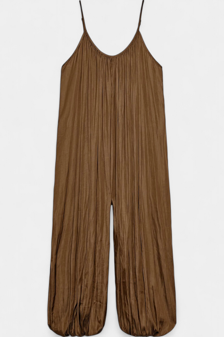 Lucy Mono Long Pleated Jumpsuit with Relaxed Silhouette