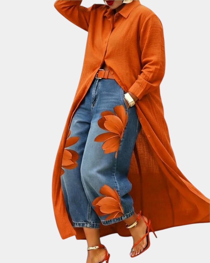 Céliane | Complete outfit with wide denim trousers