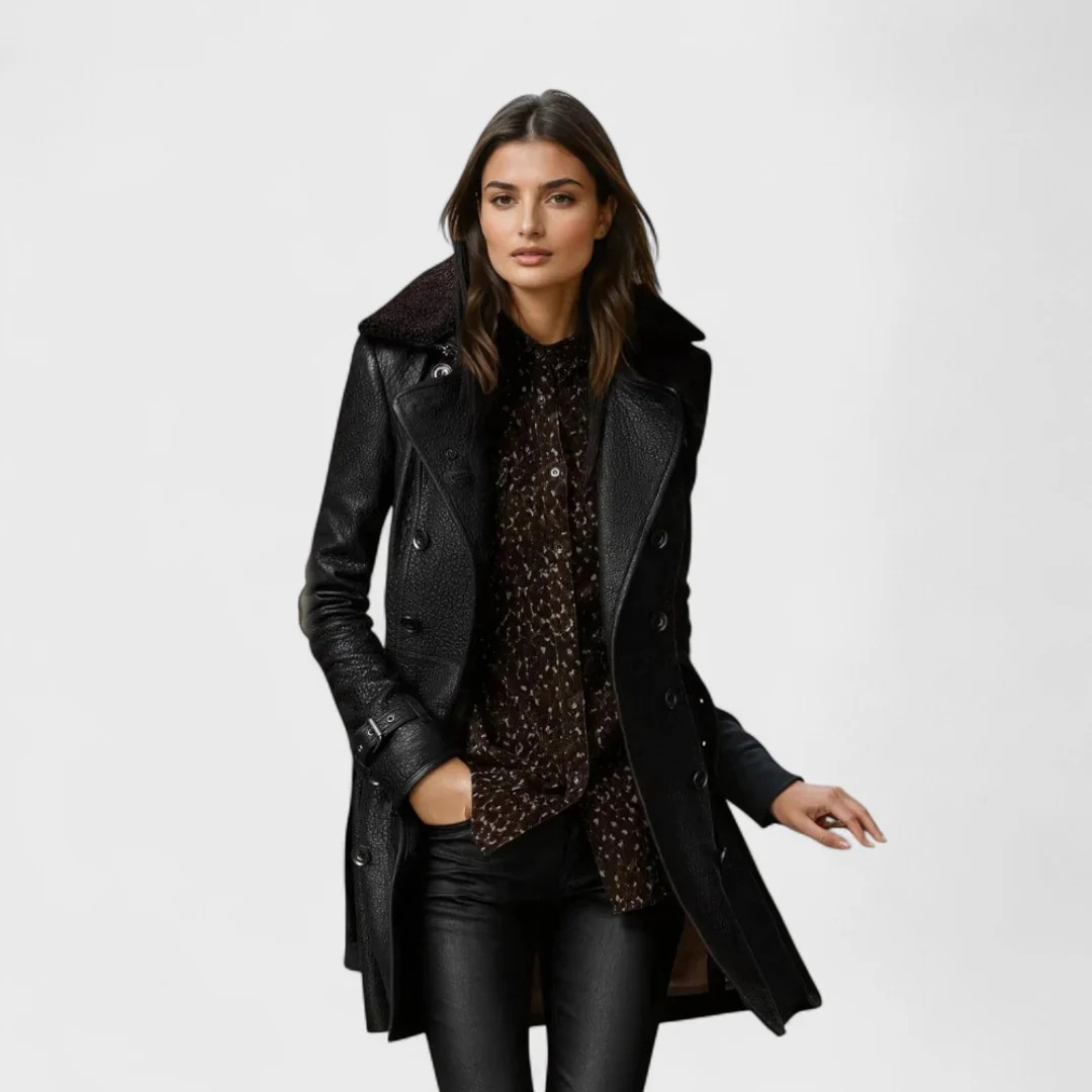 Velenoir™ | Elegant Leather-Look Trench Coat