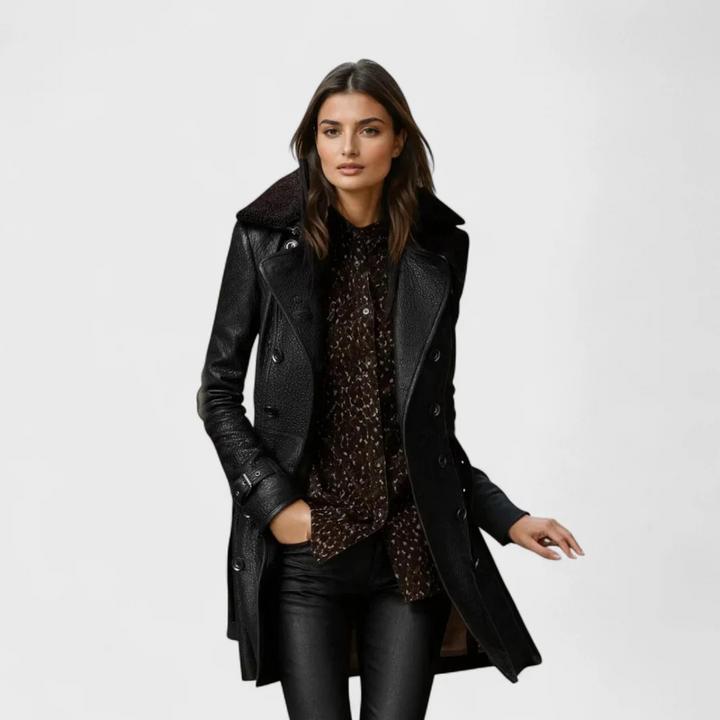 Velenoir™ | Elegant Leather-Look Trench Coat