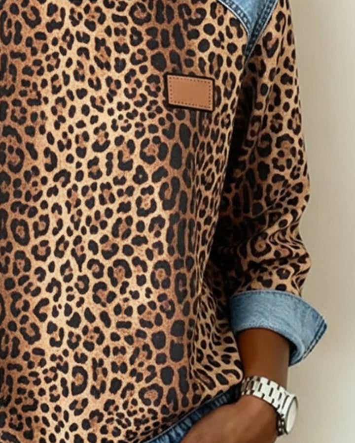 Sara | Leopard Denim Patchwork Sweatshirt
