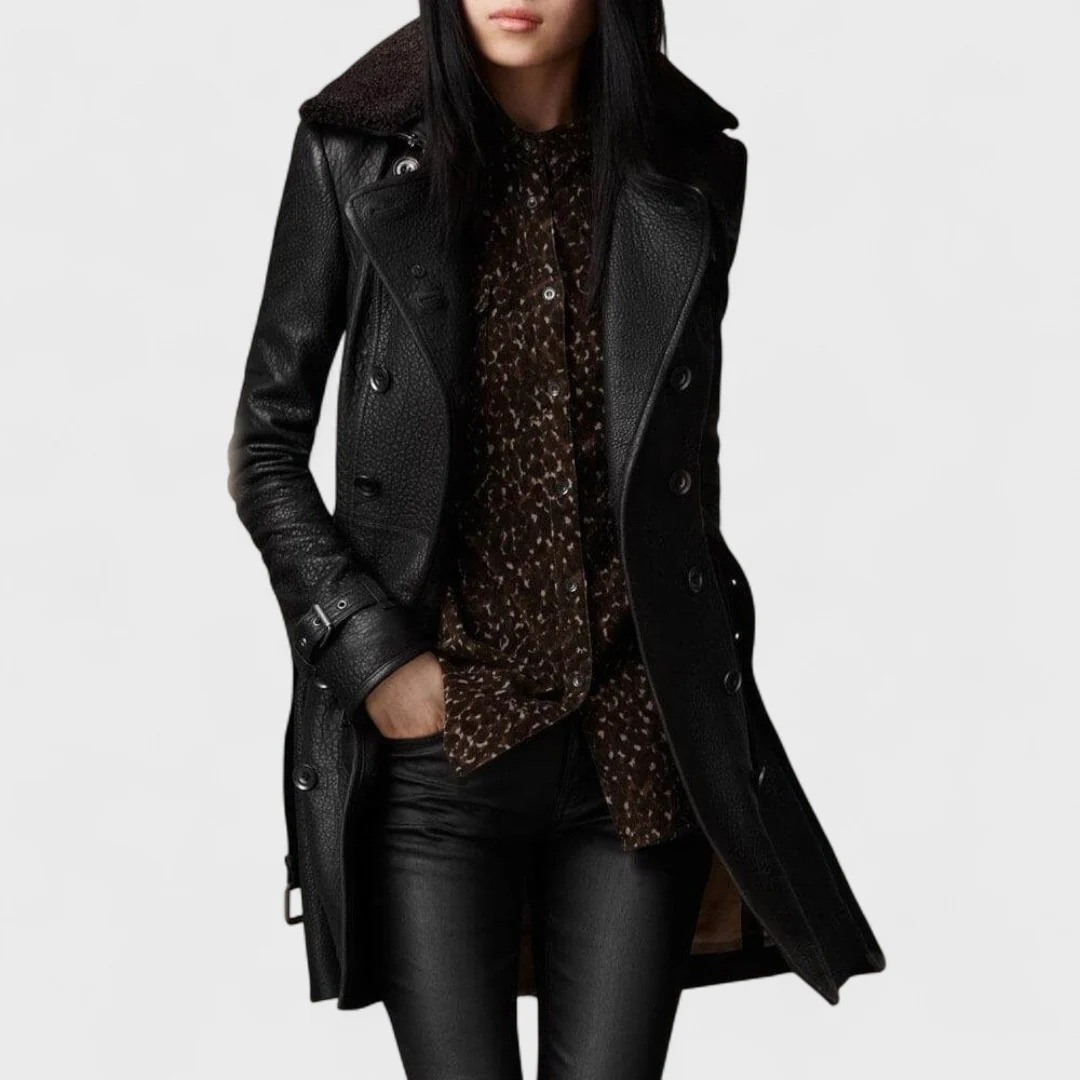 Velenoir™ | Elegant Leather-Look Trench Coat