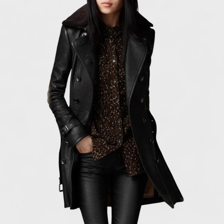Velenoir™ | Elegant Leather-Look Trench Coat