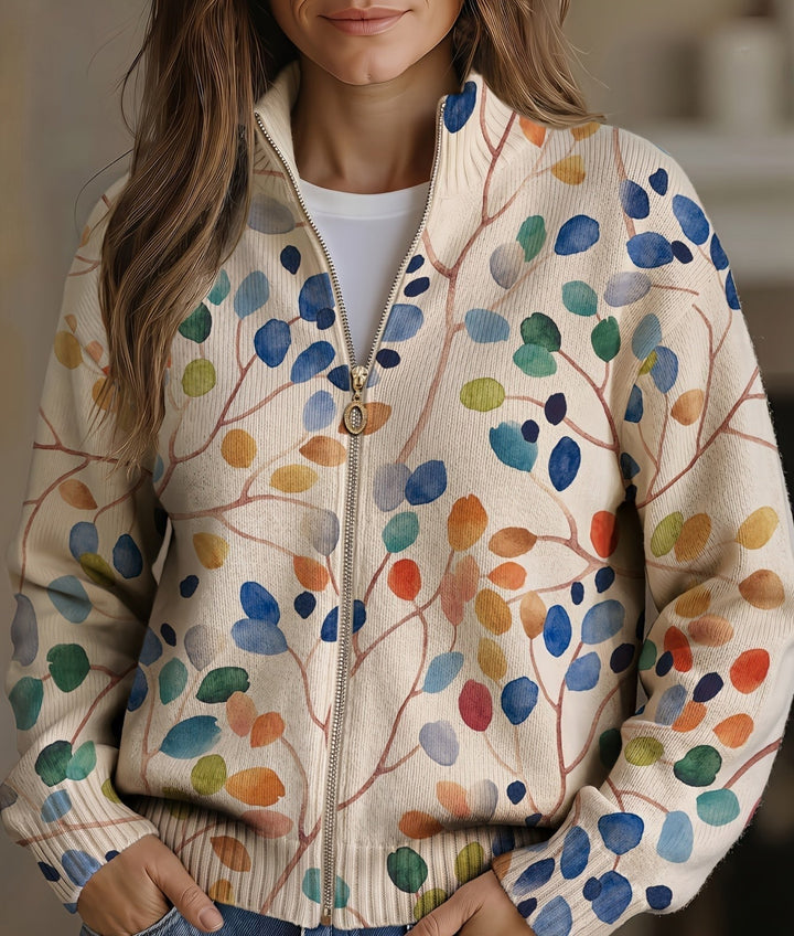 Imogene | Botanical Leaf Zip Cardigan