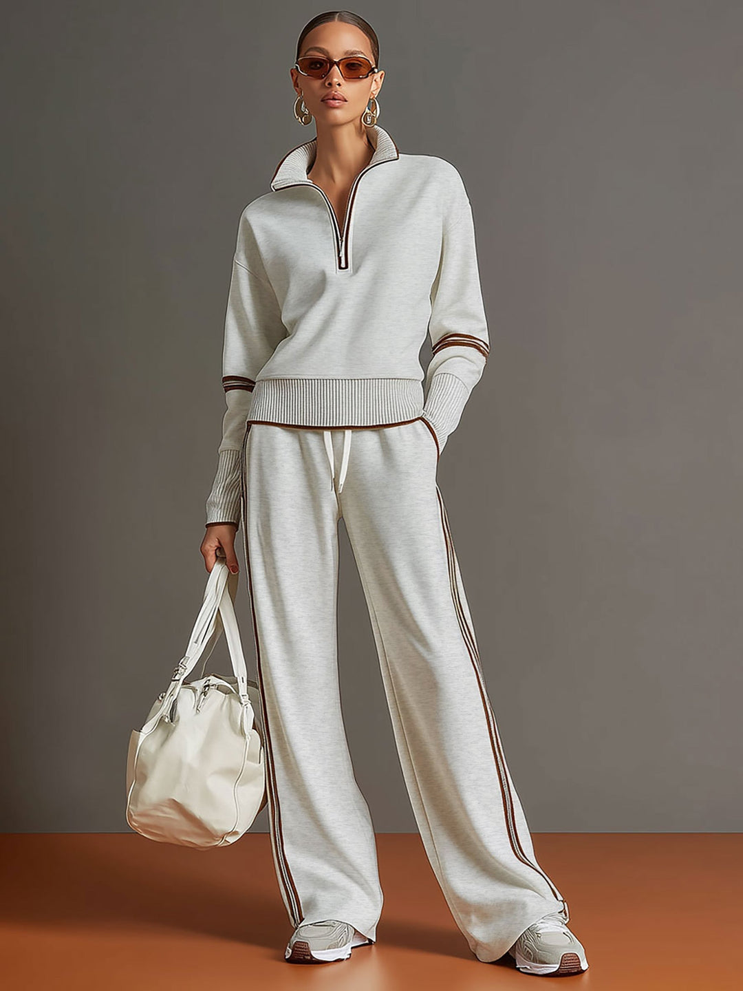 Two Piece Set Wide Leg Trousers and Blouse for Women