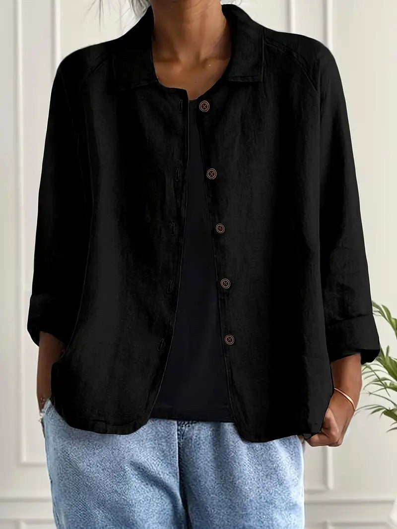Ysolde | Black Open-Shirt Blouse