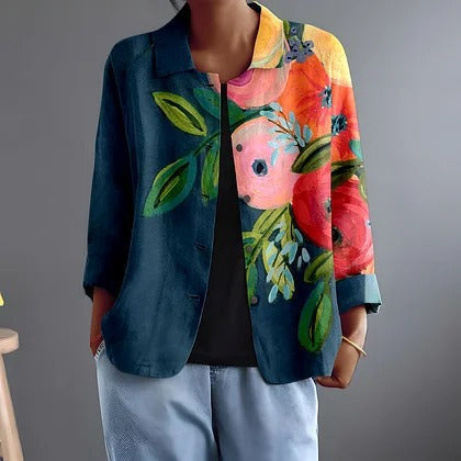 Persephone | Teal Poppy-Print Blouse