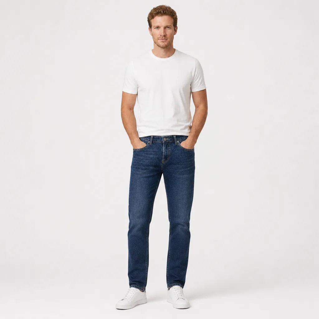 Omer™ | Men's Blue Straight Leg Jeans