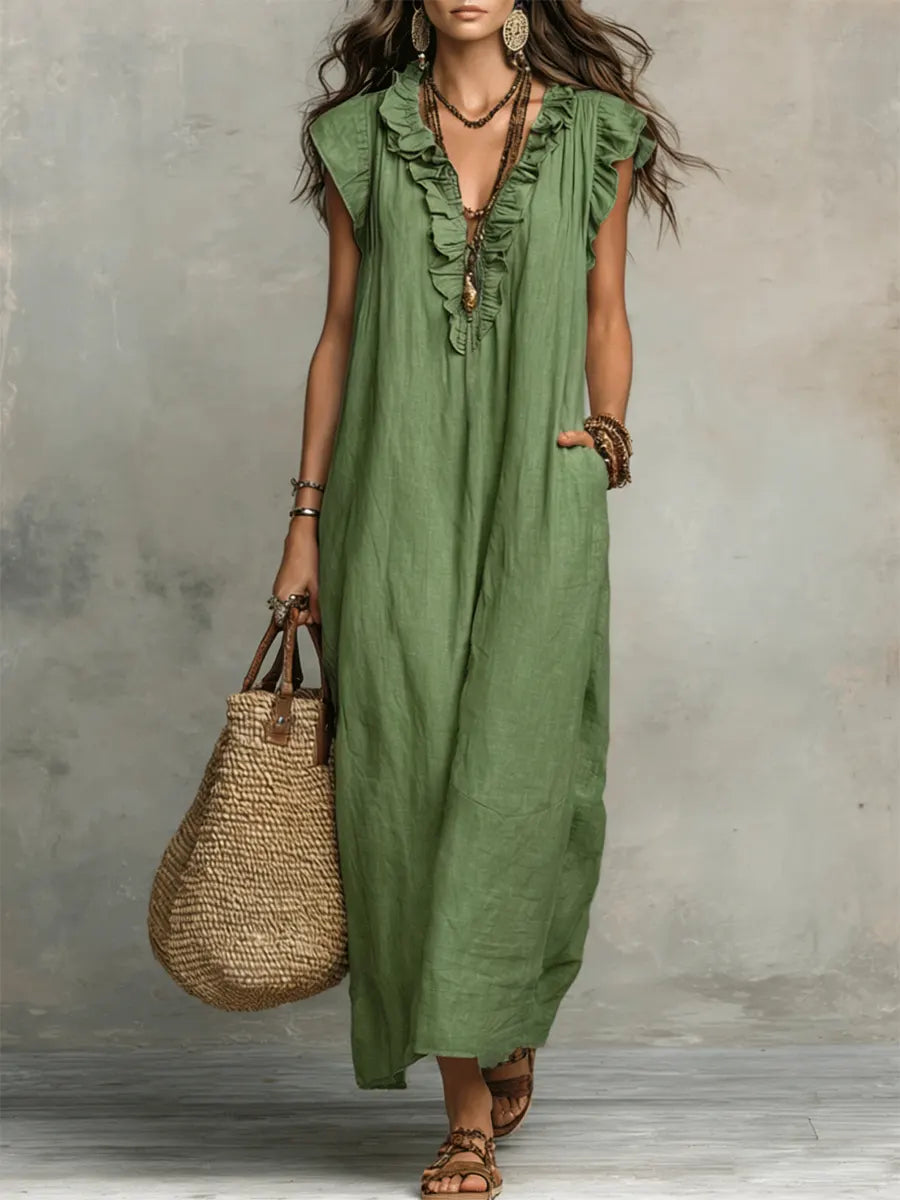 Uanavi | Long Bohemian Style Linen Dress