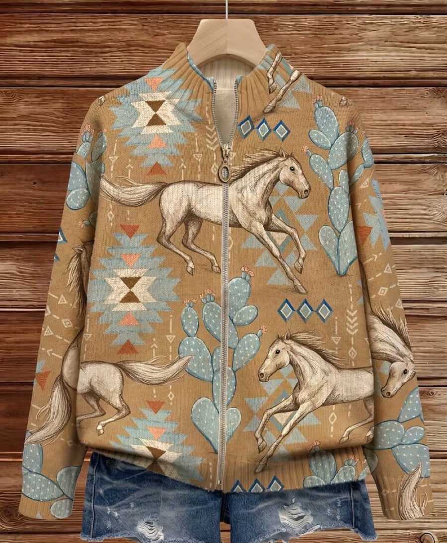 Perpetua | Desert Print Zip Cardigan
