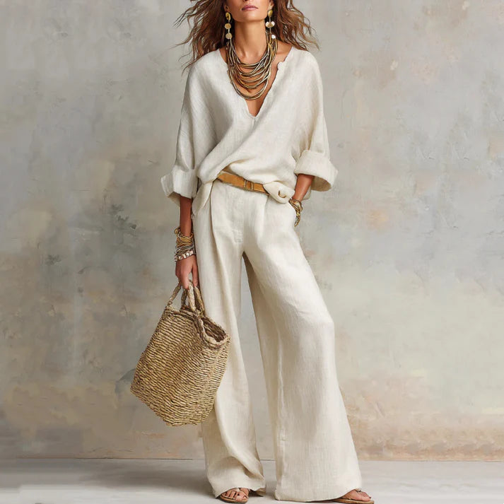 Ilaina | V-Neck Top & Wide-Leg Trousers Set