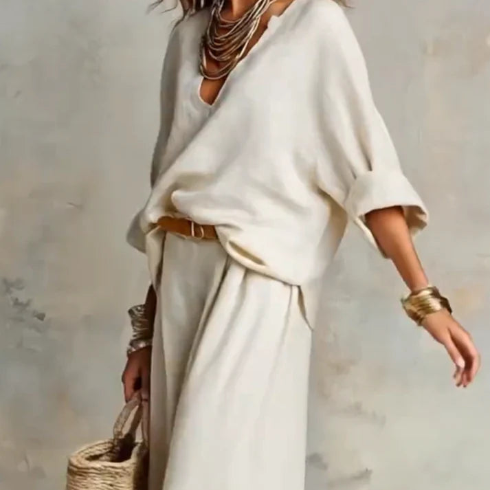 Ilaina | V-Neck Top & Wide-Leg Trousers Set