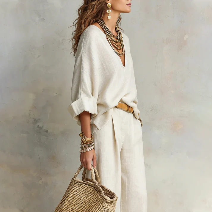 Ilaina | V-Neck Top & Wide-Leg Trousers Set