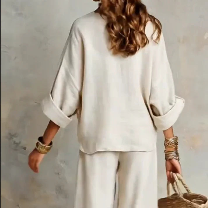 Ilaina | V-Neck Top & Wide-Leg Trousers Set