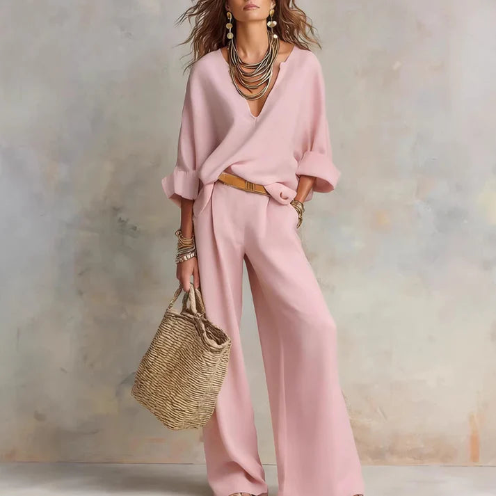 Ilaina | V-Neck Top & Wide-Leg Trousers Set