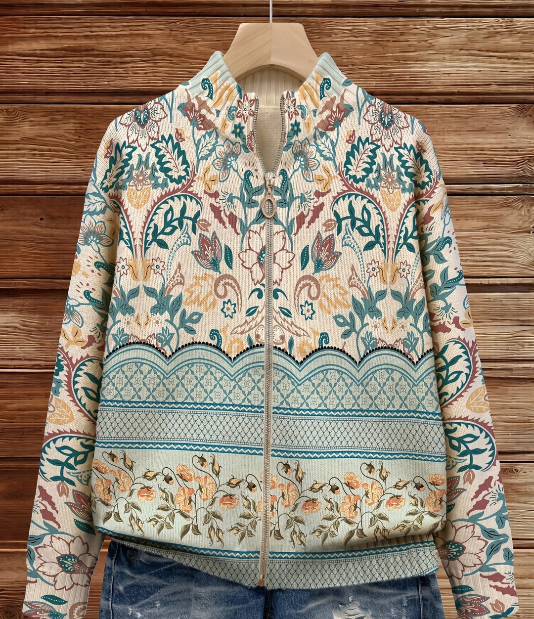 Sybilla | Botanical Border Zip Cardigan